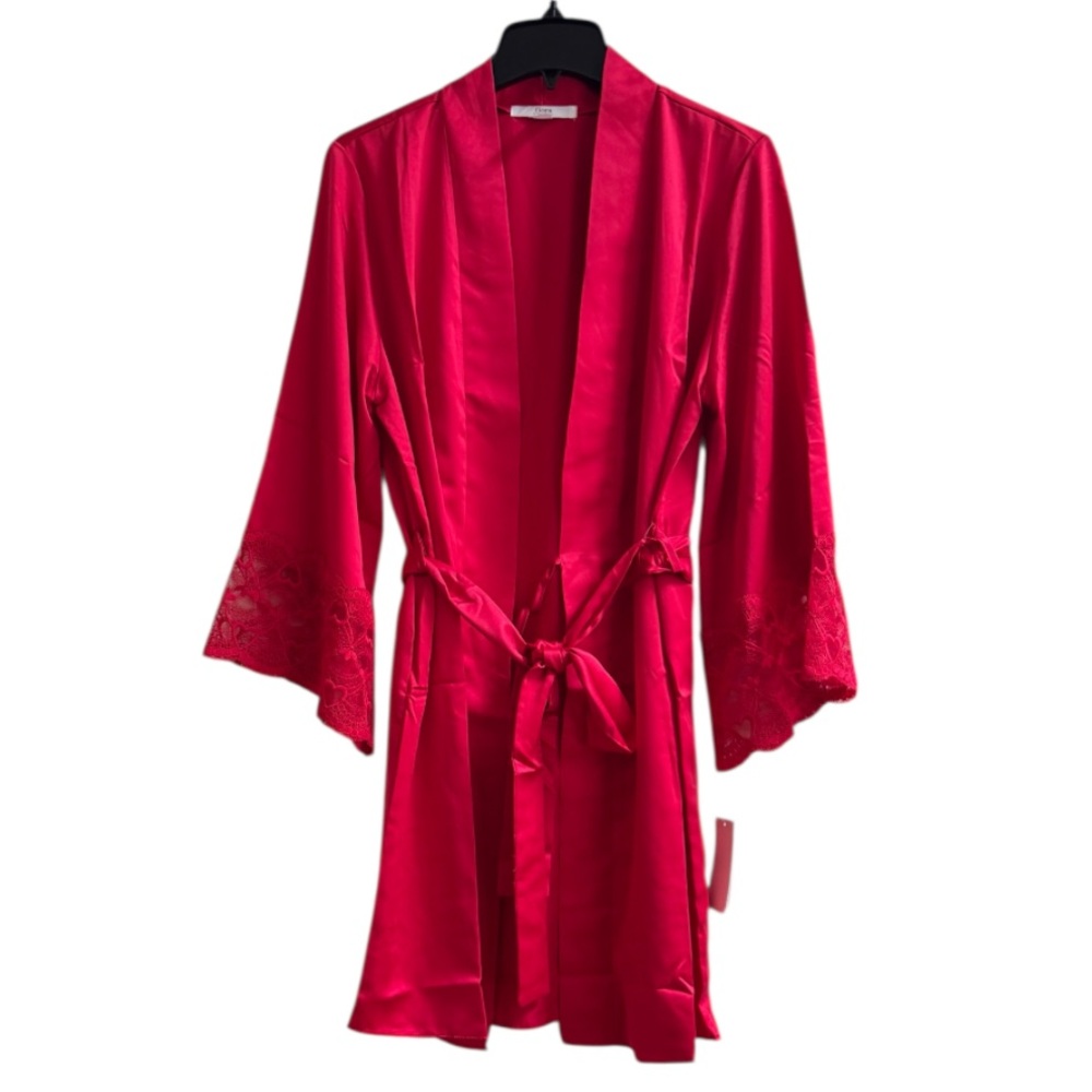 Flora Nikrooz Kit Heart Lace Matte Charmeuse Wrap Robe Size S/M Retail $64